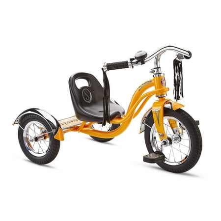 Schwinn Roadster Tricycle with Classic Bicycle Bell and Handlebar Tassels, Featuring Retro Steel Frame and Adjustable Seat, for Children and Kids Ages 2-4 Years Old,