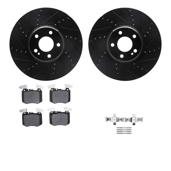 Dynamic Friction Company Front Brake Rotors-Drilled and Slotted-Black with 5000 Advanced Brake Pads includes Hardware 8512-63072