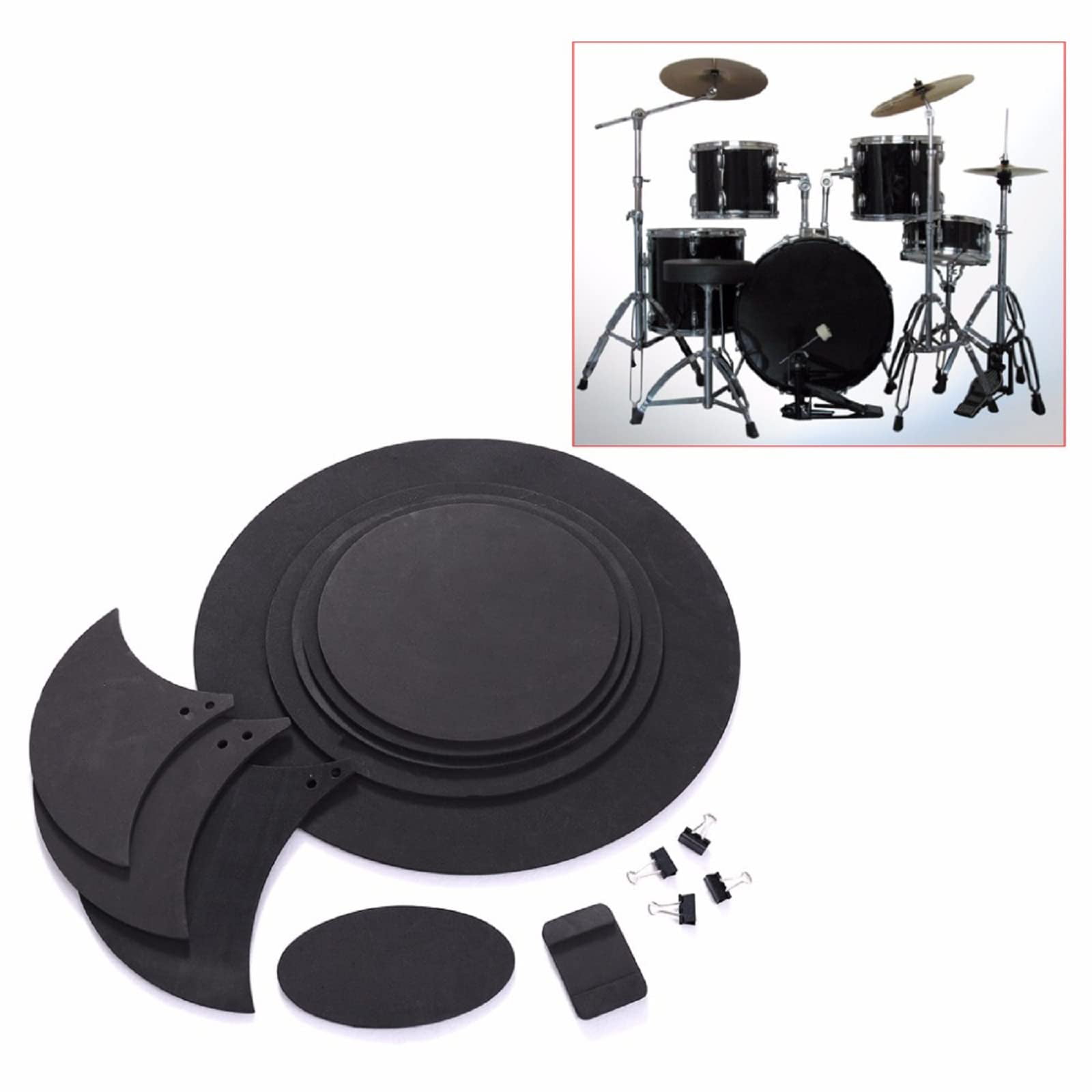 Practice Pad 10pcs Sound Off Mute Black Drumming Practice Pad with Rubber Foam Bass Drum Silencer Pad for Volume Reduction 