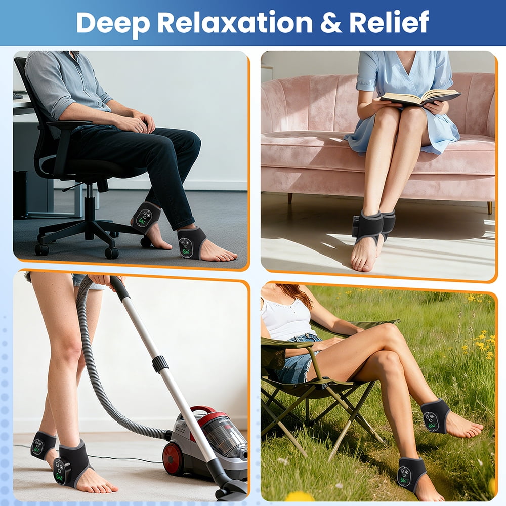 Ankle Heated Wrap Brace, Ankle Heating Pad, Heated Feet Wrap with 4 Heat Levels, 3 Vibration & Timing Modes, 3000mAh Battery, Cordless Ankle Massager with Heat for Ankle Tension, Black 2pcs