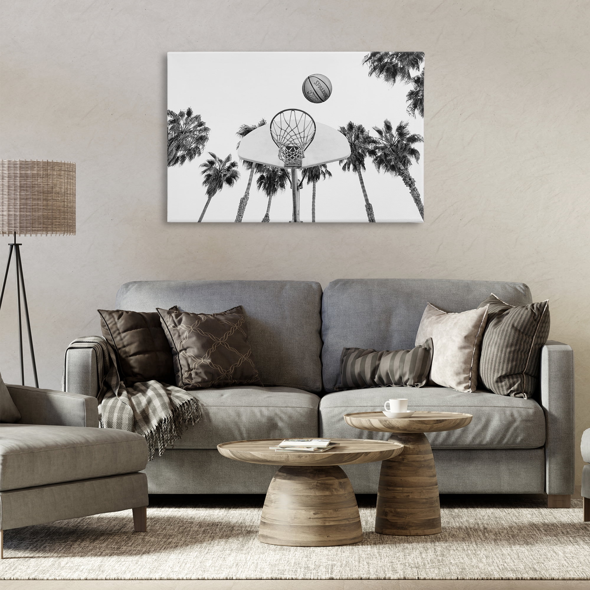 Stupell Industries Basketball Hoop with Palms Sports Painting Wrapped Canvas Art Print Wall Art, 36 x 24