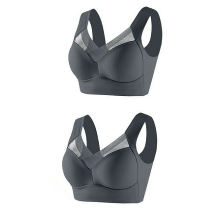 Ramiter Plus Size Lingerie Shockproof Bras Running Woman Dry Quick Underwear Size Fitness Large with String X5XL Grey