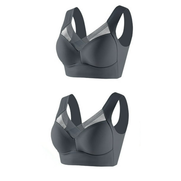 Gibobby Brasieres anchos de espalda 2 piezas de mujer grande sin tirantes de encaje camiseta sin mangas ropa interior delgada sujetador ajustable(Gris,5XL)