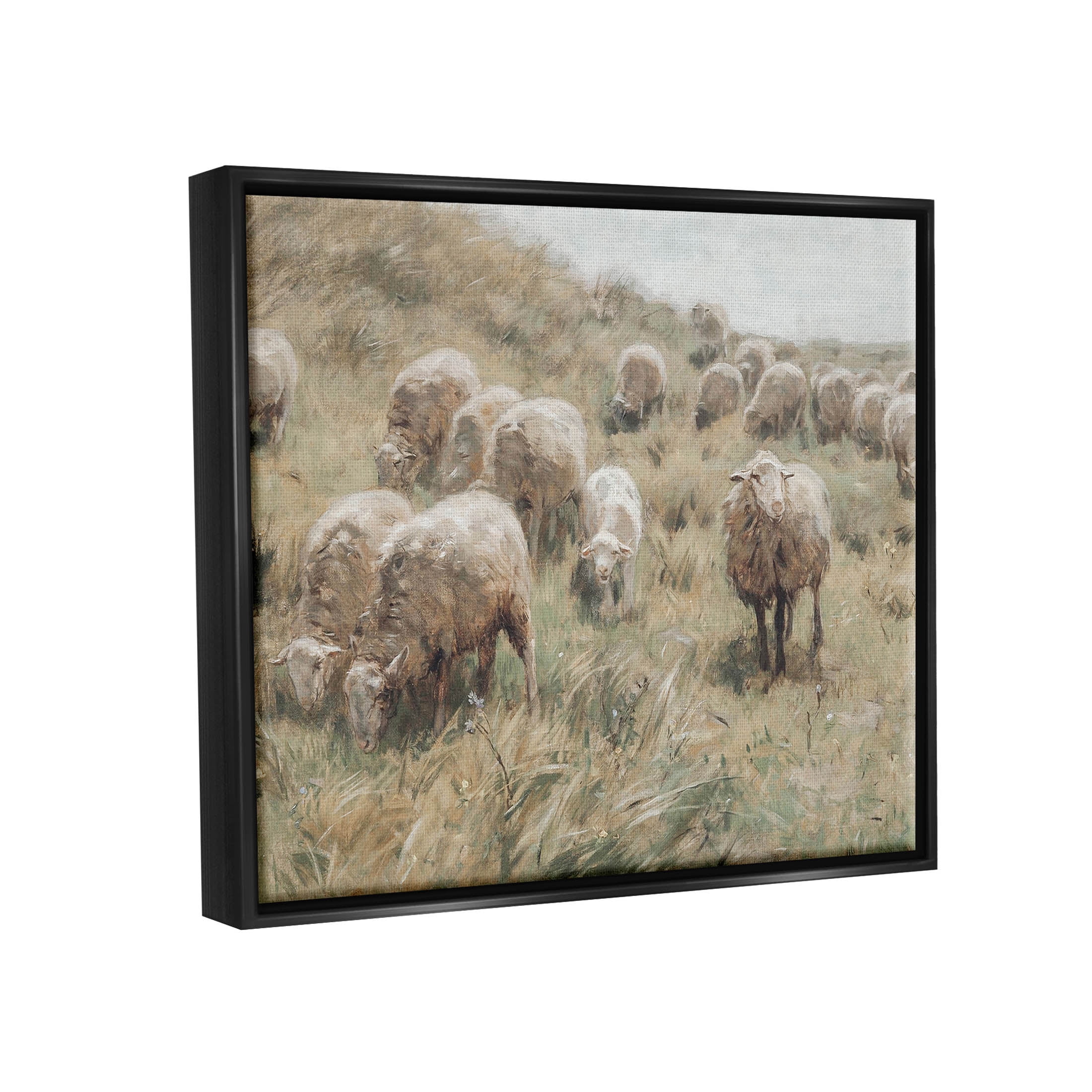 Rural Cattle Grazing Field Landscape Painting Jet Black Framed Art Print Wall Art
