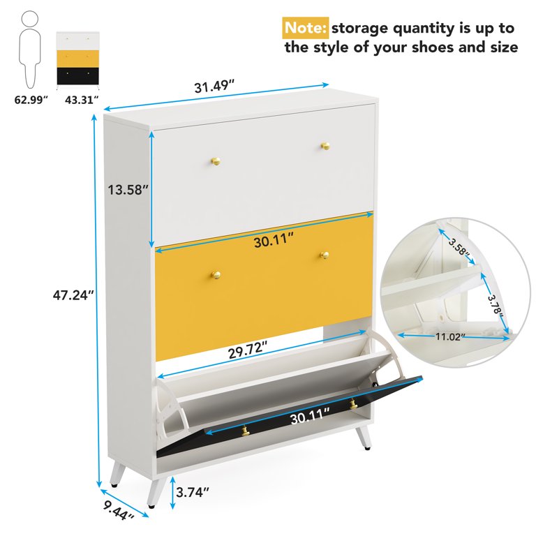 Versatile Shoe Cabinet with 3 Flip Drawers, Maximum Storage