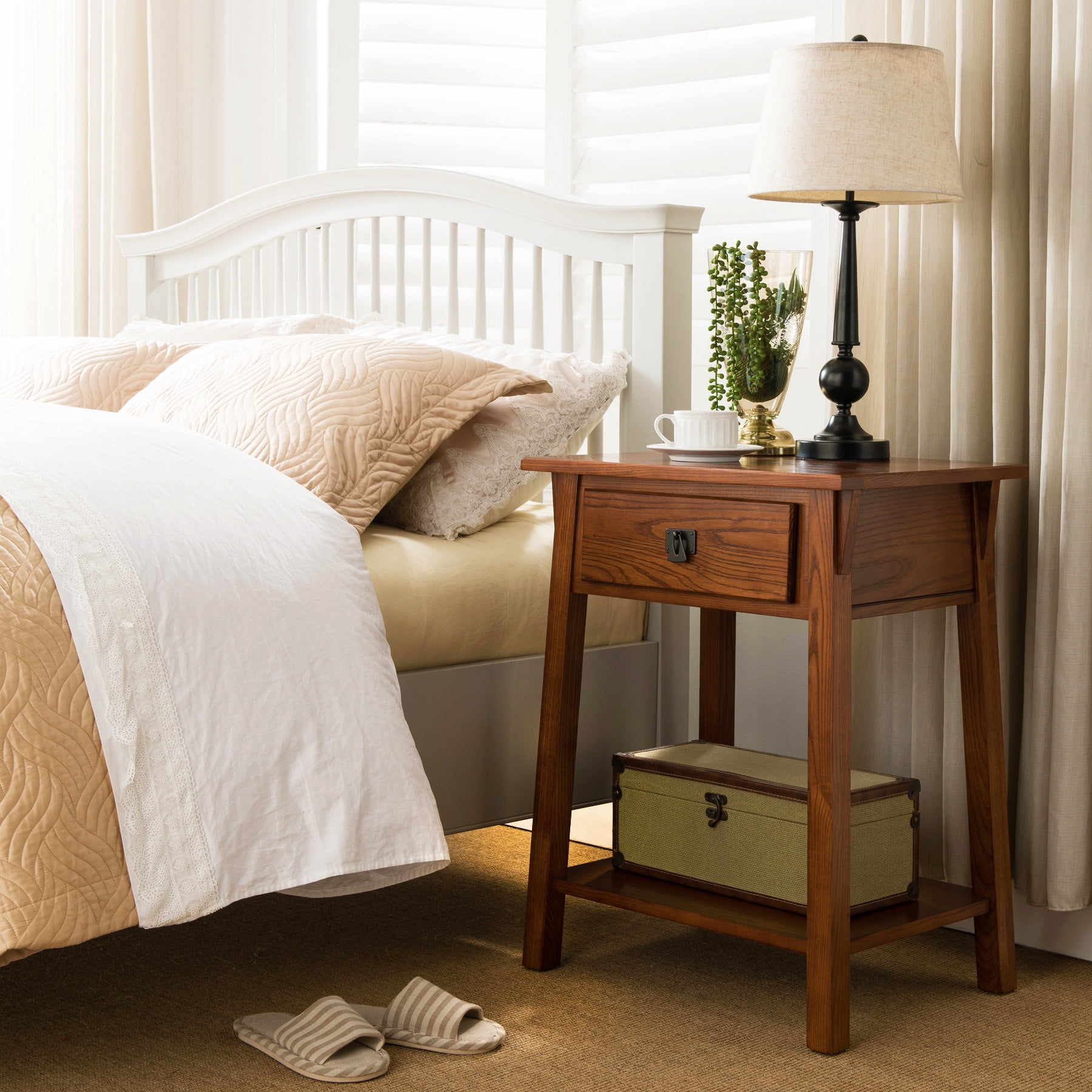Leick Home Mission Solid Wood End Table with Drawer and Shelf, Russet Finish