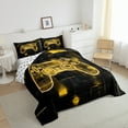 thumbnail image 4 of Video Game Comforter Sets Queen Gaming Comforter Gamer Room Decor Teen Men Yellow Black Geometric Gampad Bedding Set Neon Glowing Grids Gaming Quilt Duvet Reversible, 4 of 7