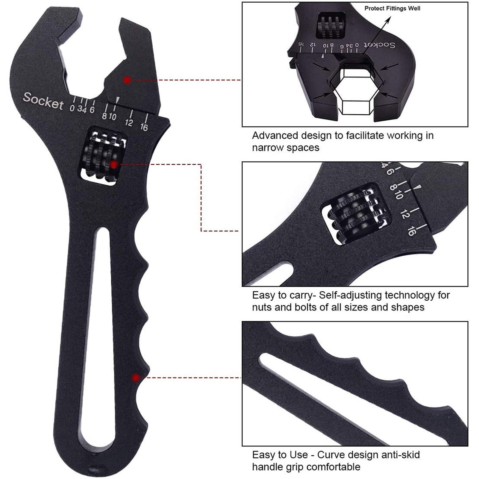 3AN-16AN Adjustable Wrench Tool Aluminium Joint Wrench Tool Adjustable Wrench for Hose End Fitting Adapter Hand Tool