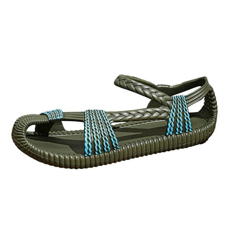

Mnyotv Summer Flats for Women EVA Hand Knitted Sandals Slip Comfortable Breathable Casual Unisex Braided Sandals Summer Beach Sandals Army Green 46