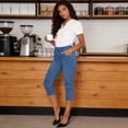 thumbnail image 4 of BLVB Capris Jeans for Women Elastic High Waisted Trendy Pull on Leggings Skinny Stretchy Denim Capri Pants with Pockets, 4 of 7