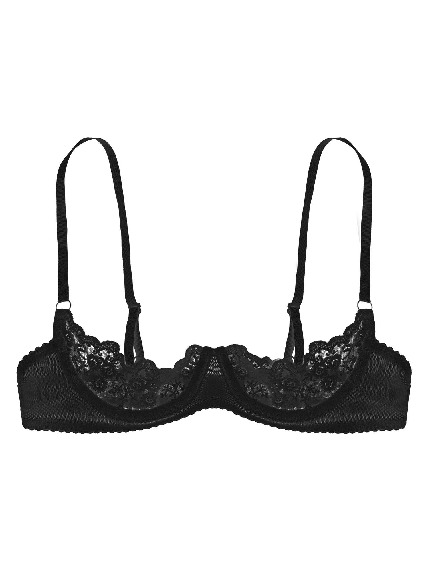 iiniim Woman's Lace Sheer Push Up Shelf Bra Lingerie Underwired Balconette  1/4 Cup Hollow Out Bralette 
