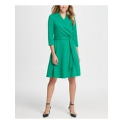 DKNY Womens Green 3/4 Sleeve V Neck Above The Knee Wrap Dress Size: 16