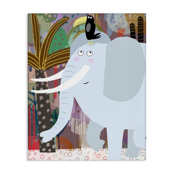 Elephant & Toucan in Jungle Canvas Wall Art, design by Carla Daly