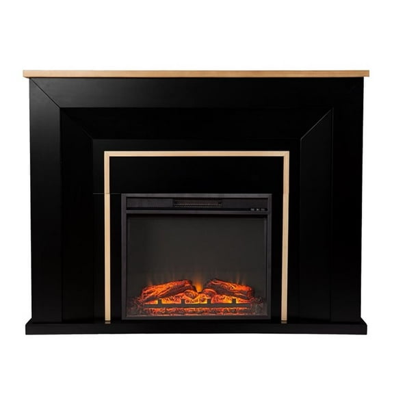 Maklaine Transitional Industrial Base Electric Fireplace in Black