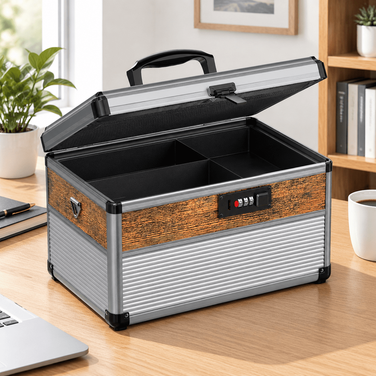 12 Inch Black Portable Lockable Storage Box with 3-Digit Code for Home Office Travel