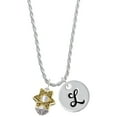 thumbnail image 1 of Delight Jewelry Goldtone Star of David Spinner Silvertone Script Initial Disc - L - Charm Necklace, 20"+3", 1 of 4