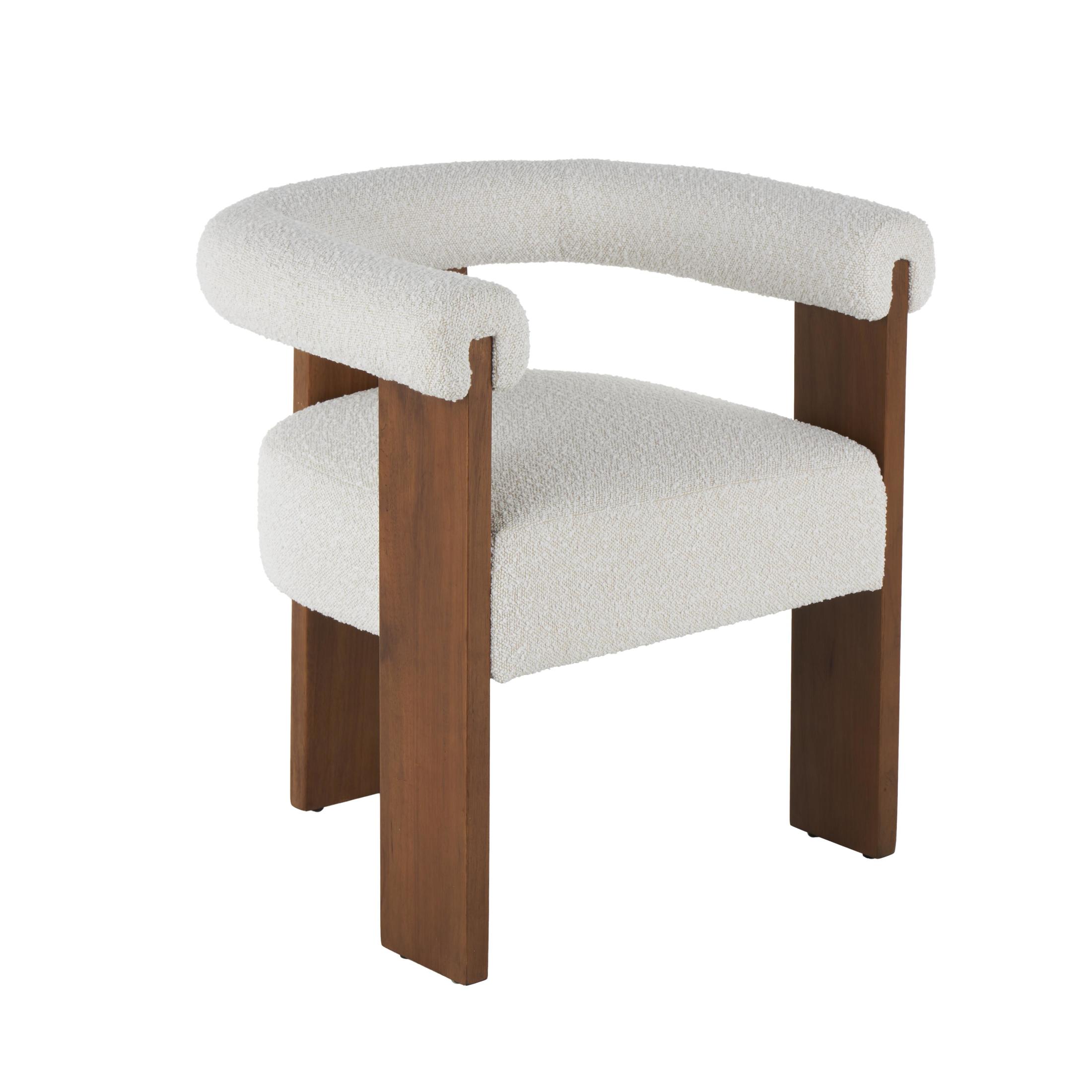DecMode Polyester Curved Back Mid Century Modern Round Boucle Lounge Chair with Brown Wood Frame, Cream