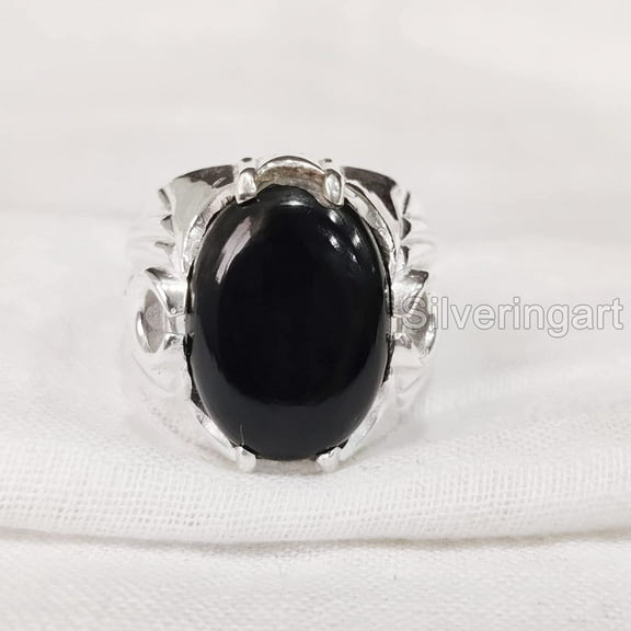 Black Onyx Mans Ring, Natural Black Onyx, December Birthstone, Silver Jewelry, 925 Silver Ring, Birthday Gift, Heavy Mens Ring, Arabic Design, Ottoman Style Ring, Christmas, Turkey Mens Signet Ring