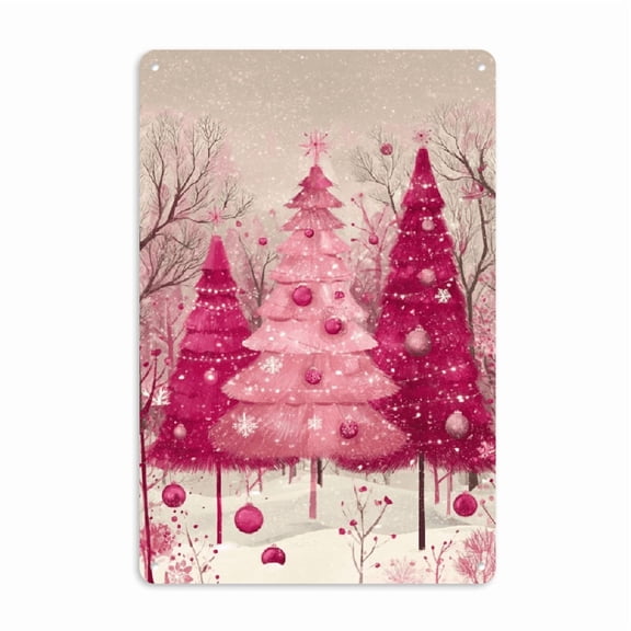 Ullo0ord Whimsical Pink Christmas Trees Metal Tin Sign - Festive 8x12" Wall Art for Indoor/Outdoor Decor, Perfect for Home, Bedroom, Cafe, Bar, Garage - Durable Iron Construction, Christmas
