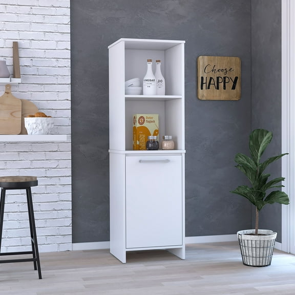 Tuhome Eiffel Kitchen Pantry with Two Open Shelves, Single-Door Cabinet, Multi-Level