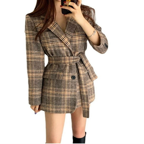 YYCL Fashion Women's Slim-fit Woolen Coat with Waistband All-match