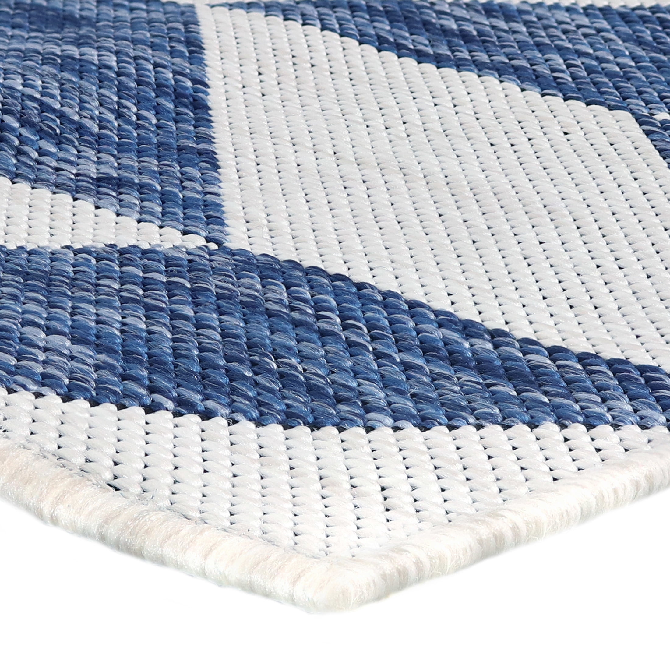 Sunnydaze Geometric Affinity Modern Flat Weave Blue/White Parallelogram Outdoor Area Rug, 5' x 7'