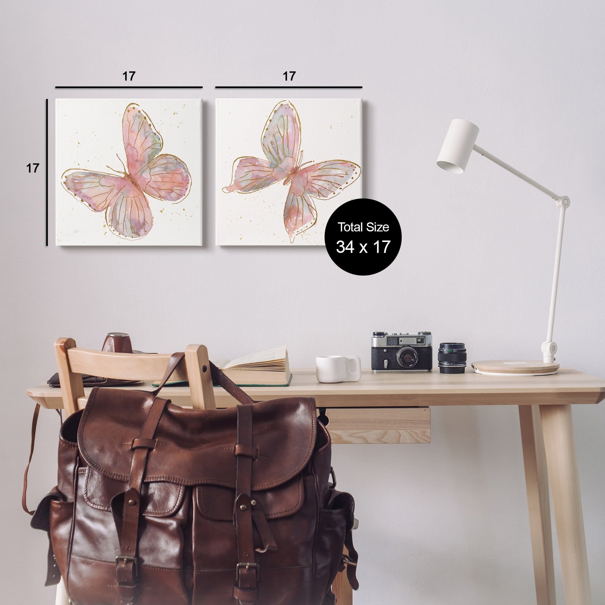 Stupell Industries Pink & Glam Butterflies Nature Animals & Insects Painting Gallery Wrapped Canvas Print Wall Art, Set of 2