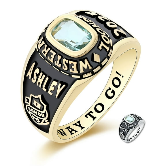 Mementos PJM Customized Small Women's Class Ring 10kt Yellow Gold for High School and College