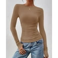 thumbnail image 3 of FreshPretty Womens Tops Dressy Casual Workout Outfits Fall Long Sleeve Shirts Boat Neck Ruched Bodycon Going Out Top, 3 of 10