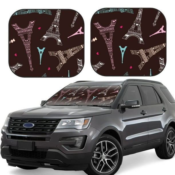 Balery Eiffel Tower Parasol para parabrisas de coche de 2 piezas | Parasol plegable para parabrisas delantero de coche para la mayoría de sedanes-Small