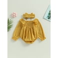 thumbnail image 4 of Bagilaanoe Newborn Baby Girl Rompers Long Sleeve Bodysuits + Headband 3M 6M 12M 18M Infant Casual One Piece Short Jumpsuit, 4 of 8