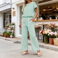 thumbnail image 5 of Idoravan womens 2 piece lounge sets Women's Round Neck Stripe Short Sleeve shirts Long Pants With Elastic Waist Pocket pants Set, 5 of 8