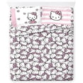 thumbnail image 1 of Hello Kitty Stripes & Hearts Queen Size Sheet Set Super Soft Piece Bedding Set Microfiber Sheets Include Reversible Pillow Covers, 1 of 6