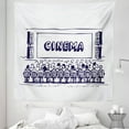 thumbnail image 1 of Movie Theater Tapestry, Hand Drawn Illustration Audience Sitting in Theater Waiting the Movie, Fabric Wall Hanging Decor for Bedroom Living Room Dorm, 5 Sizes, Navy Blue White, by Ambesonne, 1 of 1