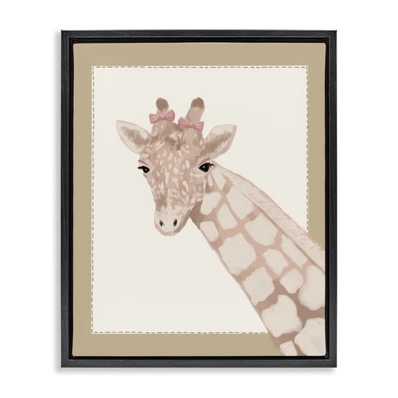 Stupell Industries Contemporary Sweet Giraffe with Bows Black Floating Frame Canvas Art, 17 x 21, by Sadie Harper