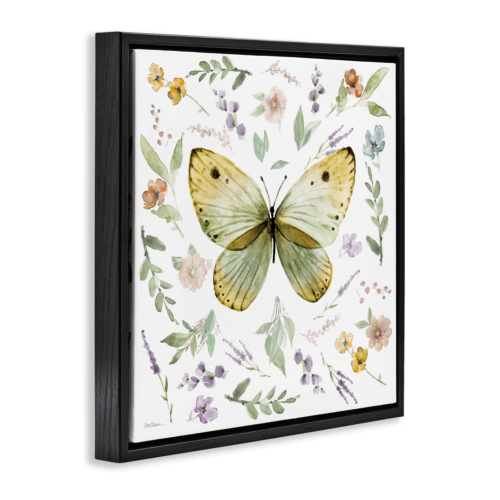 Stupell Industries Chic Cottage Butterfly Animals Painting Black Floater Framed Canvas Art Print Wall Art, 18 x 18