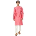thumbnail image 4 of In-Sattva Men's Indian Embroidered Placket and Yoke Festive Long Kurta Tunic; Salmon Pink; XXL, 4 of 5