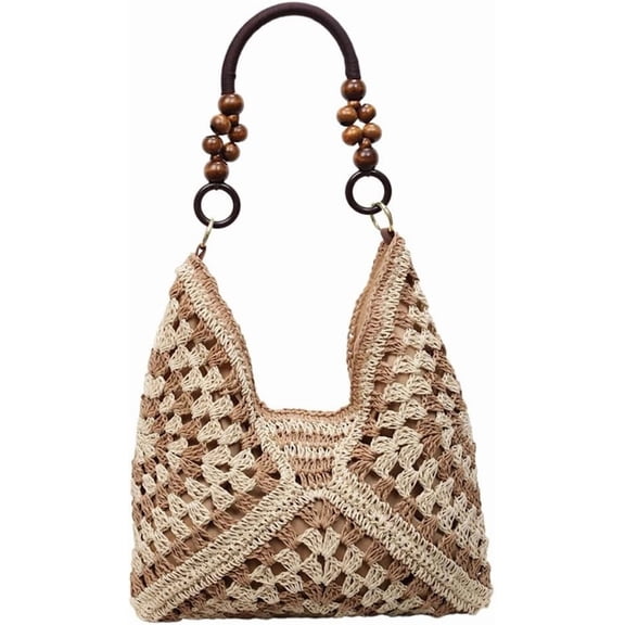 CCCHCY beaded shoulder bag,womens Summer Straw Woven Beach Bag,Fashion Casual Handle Bag,Lightweight Portable Shoulder Purse,Purse Vacation Handbag