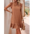 thumbnail image 4 of Summer Dresses for Women Round Neck Cap Sleeve Ruffle Hem Casual Smock Mini Dress Caramel Color XL, 4 of 7