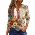 thumbnail image 3 of 4th Of July T Shirts for Women Summer Patriotic 3/4 Sleeve Tops for Women 250 Anniversary Usa Flag Henley V Neck Button Independence Day 1776 American Flag Floral Print Tee Tops Multicolor XL, 3 of 7