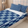 thumbnail image 3 of Homewish Geometric Checkered Zipper Queen Comforter Set with Fitted Sheet and 2 Pillowcases, Timeless Grid Zipper Bedding Set, Navy Blue,Reversible,4 Pieces, 3 of 6