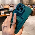 thumbnail image 5 of Cute Slim Wallet Case Compatible with iPhone 13 Pro Max, Soft Silicone Cases with Card Holder, 360° Rotation KickstandMatte Candy Color Protective Cover Back(Green), 5 of 12