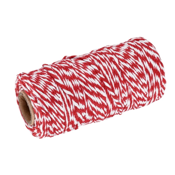 Cordel Embalaje Cuerda Envoltura Algodón Cordel 100M/109 Yardas Rojo y Blanco Cuerda para Regalo Envoltura, Navidad Cordel