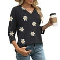 thumbnail image 6 of WRKEKC 3/4 Length Sleeve Womens Tops V Neck Plaid Print Loose Fit Comfortable Casual T-Shirts for Women, 6 of 7