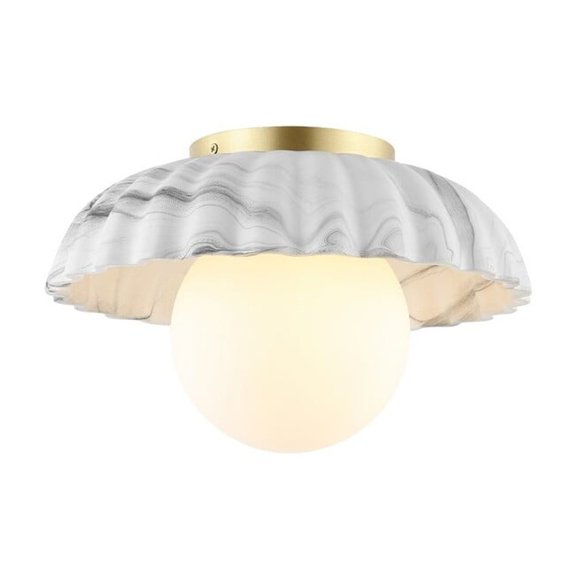 Safavieh Grima 12" Flush Mount Ligh Flush, White Marble / Gold, 1' X 1', Square