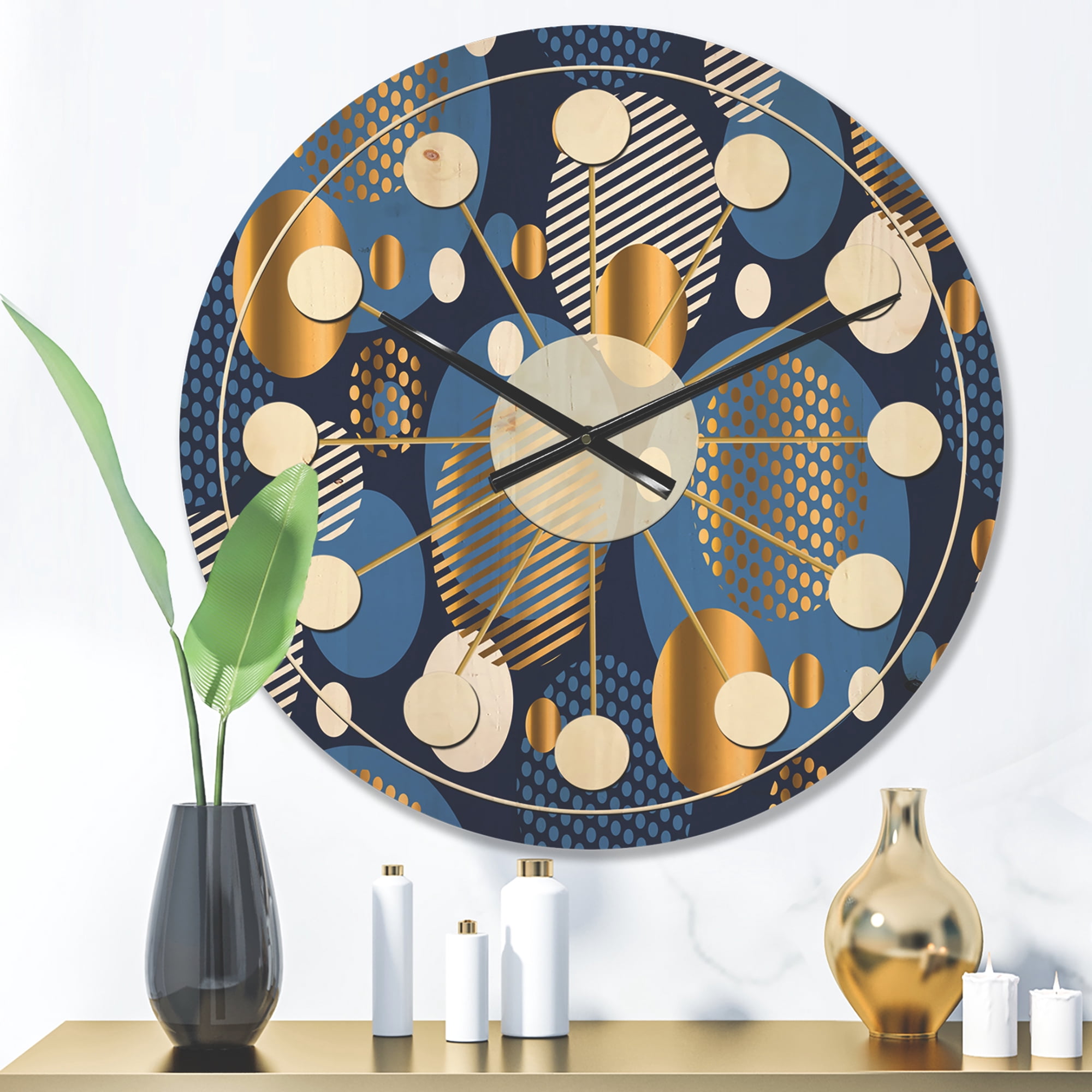 Designart 'Circular Abstract Retro Pattern Geometric XI' Mid-Century Modern Wood Wall Clock