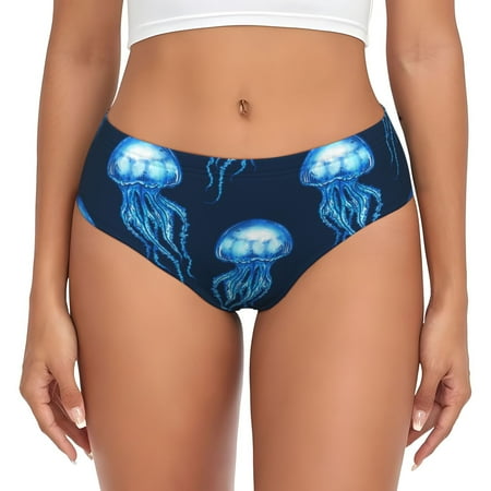 Womens Underwear - Blue White Jellyfish No Show Seamless Underwear for Women  Soft Sexy Stretch Women s Panties  Hipster Ladies Panties Bikini Underwear Briefs