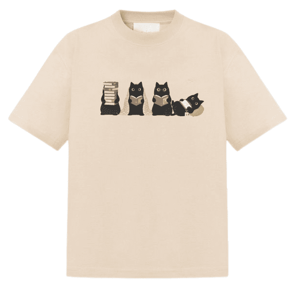 Book Lover Cat Graphic T-Shirt for Women, Cute Reading Cat Shirt, Library Bookish Short Sleeve Tee