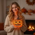 thumbnail image 4 of Halloween USB Powered Stained Glass Pumpkin Jack-O'-Lantern, Vintage Resin Carved  Accent Light, Spooky Fall Home Decor & Tabletop Ornament for Party or Gifts (B), 4 of 6