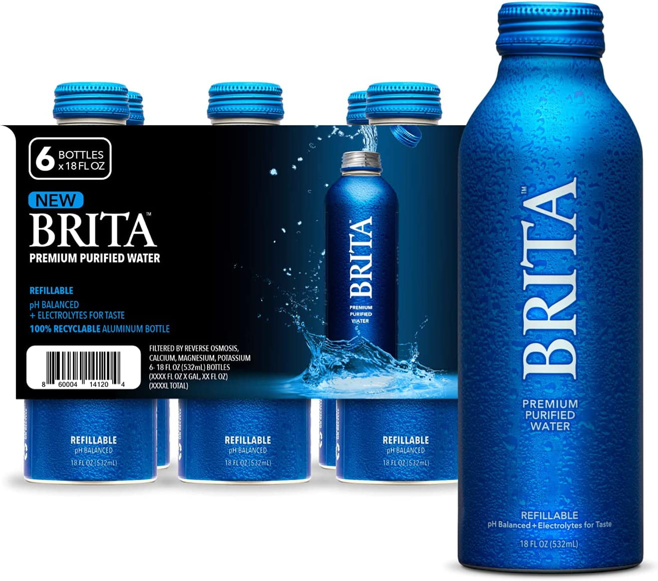 Brita Water, 18 Fl Oz (6 Pack), Premium Purified Still Bottled Water